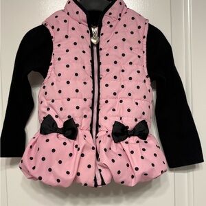 Pink Polka Dot Puffer Vest with Black Bows